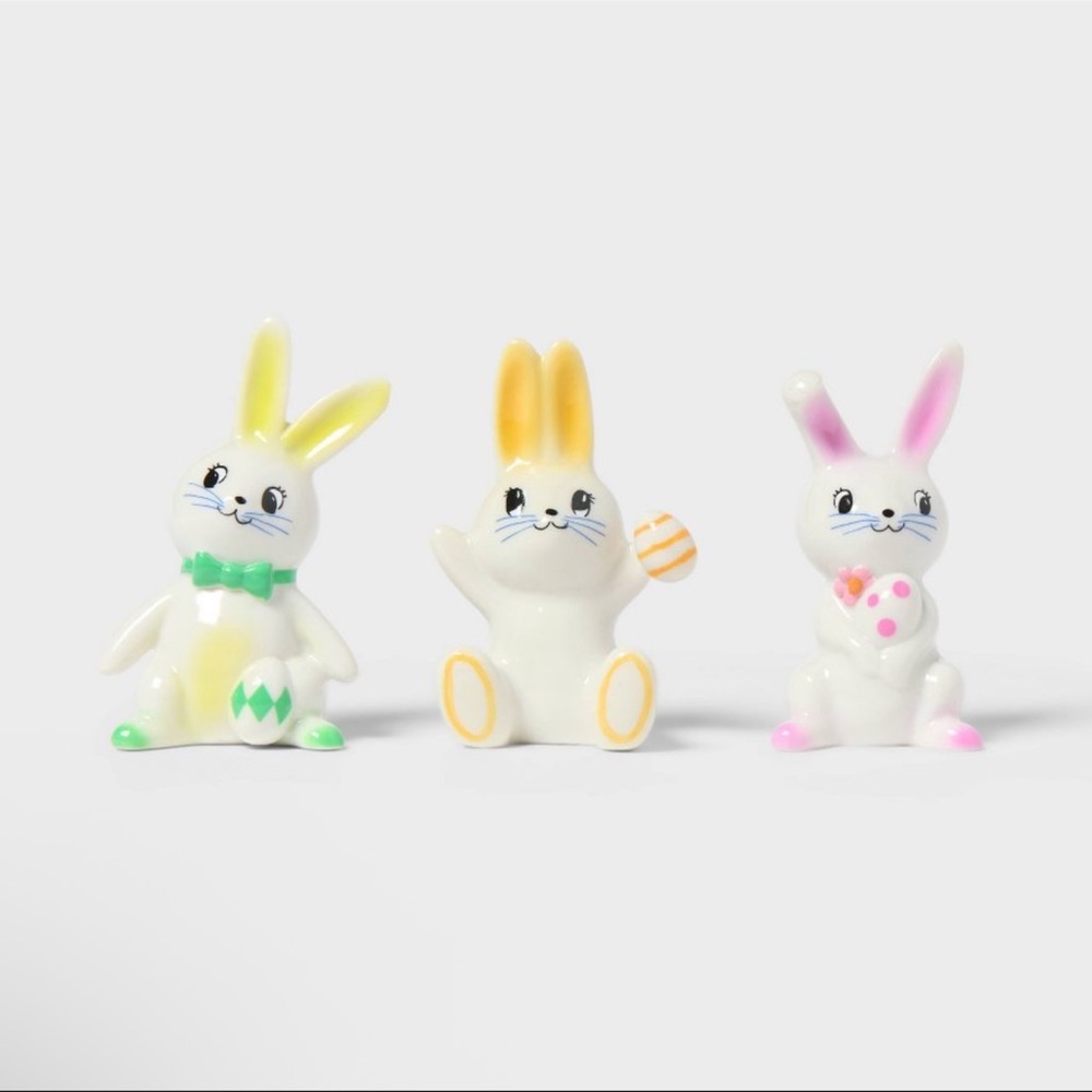New Target Spritz 3pk Polyresin Easter Bunny Set-White, Yellow & Pink